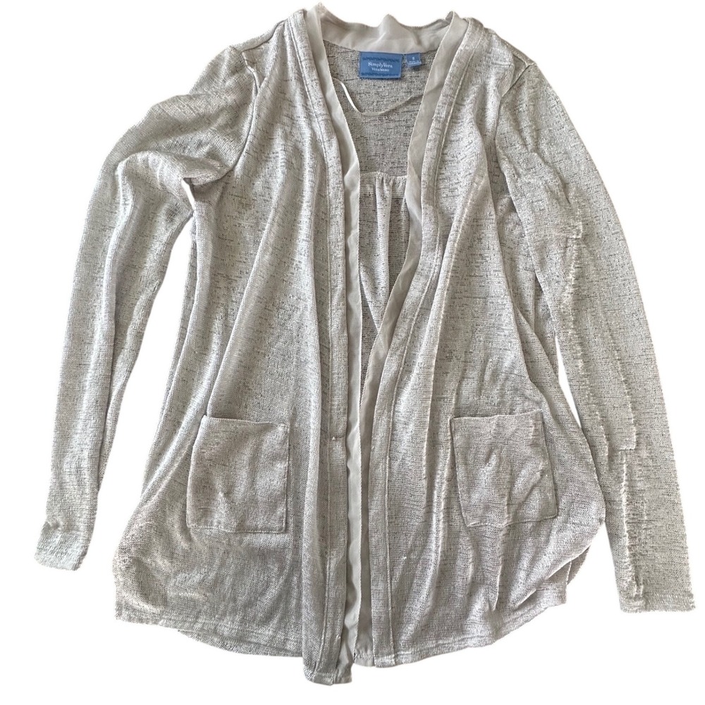 Simply Vera Vera Wang Silver Gray open Front Cardigan Sweater Womens Small
